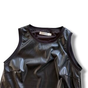 LOVESOFT Women S Black Faux Leather Sleeveless Crew Neck Tank Top Grunge Mobwife